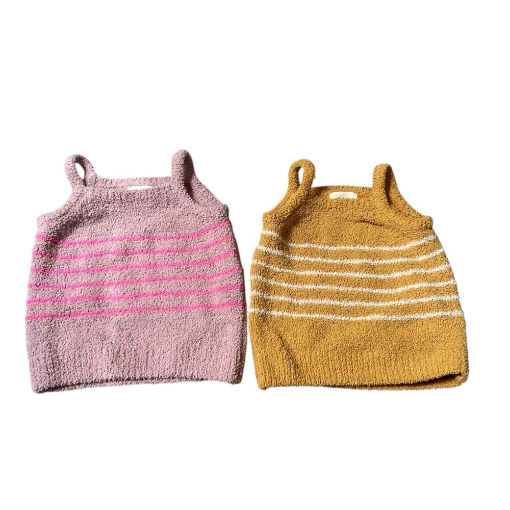 Two-Piece Cozy Soft Camisole Set - Pink & Yellow Stripes (Fuzzy & Comfortable)